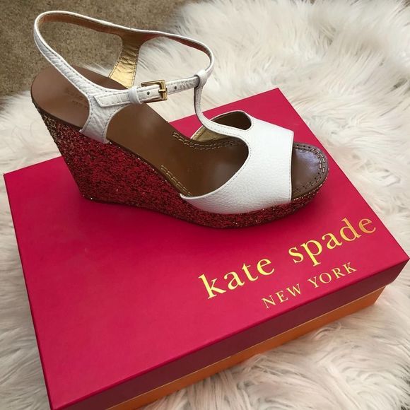 Kate Spade Gold Glitter Platform Day Wedge Sandel Size 10 - Picture 1 of 9
